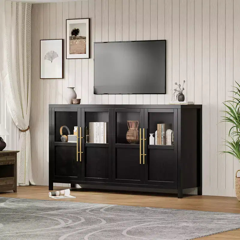 Credenza Modern Farmhouse - Madia con ante in vetro e spazio contenitore per sala da pranzo e soggiorno