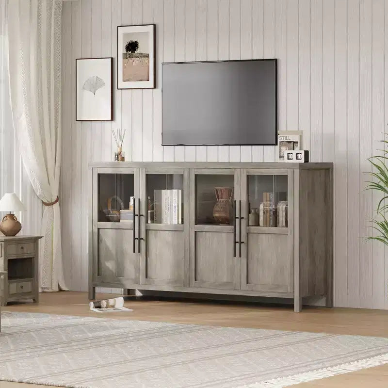 Credenza Modern Farmhouse - Madia con ante in vetro e spazio contenitore per sala da pranzo e soggiorno