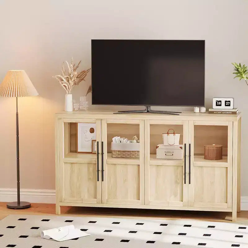 Credenza Modern Farmhouse - Madia con ante in vetro e spazio contenitore per sala da pranzo e soggiorno
