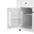 MAYEERTY Isola per Cucina con Anta a Ribalta Presa di Corrente 5 Ruote 5 Ripiani Laterali Aperti per Cucina Bianco