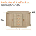 Madia Credenza a Buffet da 47" con Contenitori, Mobiletto Bar a Scanalature con 4 Cassetti e 2 Ante Scorrevoli Ad Arco, Tavolo Moderno in Legno per Buffet e Contenitori