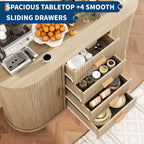 Madia Credenza a Buffet da 47" con Contenitori, Mobiletto Bar a Scanalature con 4 Cassetti e 2 Ante Scorrevoli Ad Arco, Tavolo Moderno in Legno per Buffet e Contenitori