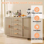 Madia Credenza a Buffet da 47" con Contenitori, Mobiletto Bar a Scanalature con 4 Cassetti e 2 Ante Scorrevoli Ad Arco, Tavolo Moderno in Legno per Buffet e Contenitori