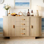 Madia Credenza a Buffet da 47" con Contenitori, Mobiletto Bar a Scanalature con 4 Cassetti e 2 Ante Scorrevoli Ad Arco, Tavolo Moderno in Legno per Buffet e Contenitori