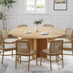 PexFix 59 x 59 Tavolo da Pranzo Rotondo in Legno Massello con Finitura Naturale ed Eleganti Gambe Ad Arco per Sale da Pranzo e Cucine Moderne