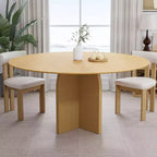 PexFix 59 x 59 Tavolo da Pranzo Rotondo in Legno Massello con Finitura Naturale ed Eleganti Gambe Ad Arco per Sale da Pranzo e Cucine Moderne