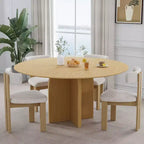 PexFix 59 x 59 Tavolo da Pranzo Rotondo in Legno Massello con Finitura Naturale ed Eleganti Gambe Ad Arco per Sale da Pranzo e Cucine Moderne