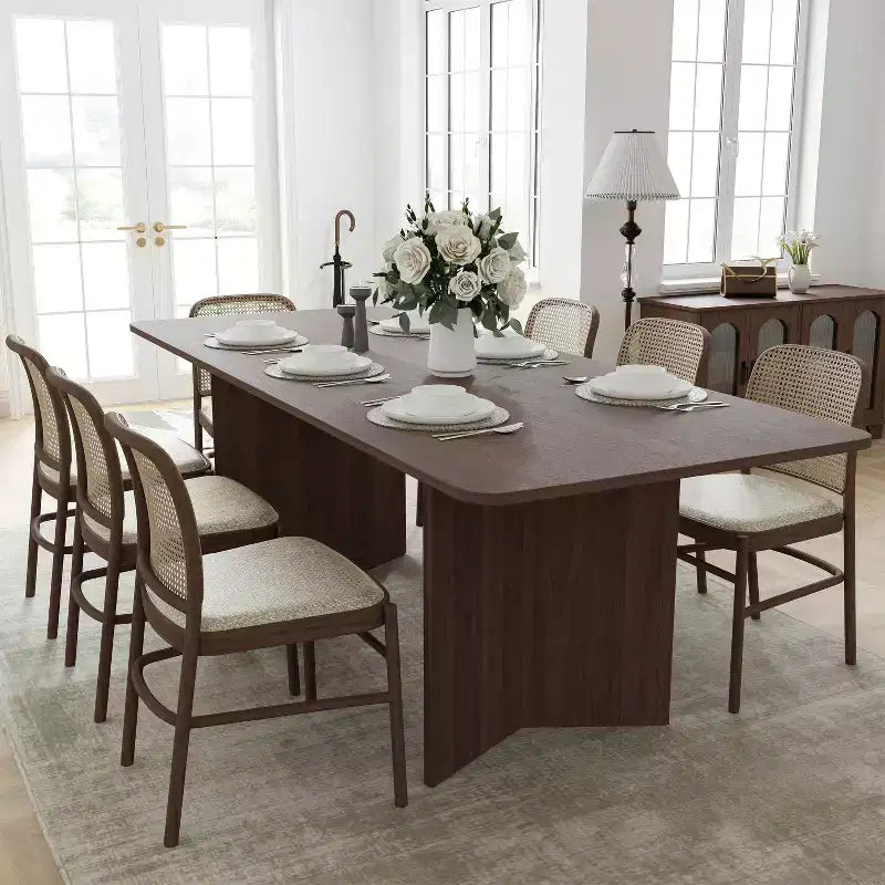 PexFix Tavolo da pranzo in legno massello stile rustico 79 x 33,5 con gambe a V e piano quadrato in legno per sale da pranzo moderne e riunioni di famiglia Noce