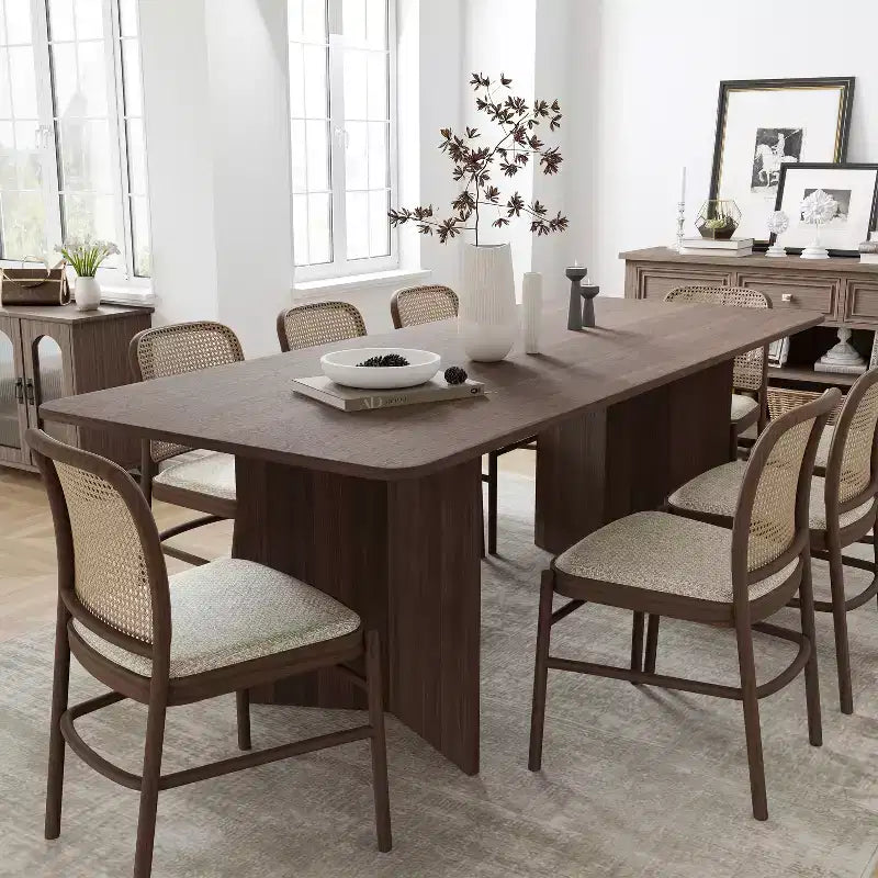 PexFix Tavolo da pranzo in legno massello stile rustico 79 x 33,5 con gambe a V e piano quadrato in legno per sale da pranzo moderne e riunioni di famiglia Noce