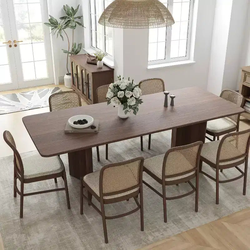 PexFix Tavolo da pranzo in legno massello stile rustico 79 x 33,5 con gambe a V e piano quadrato in legno per sale da pranzo moderne e riunioni di famiglia Noce