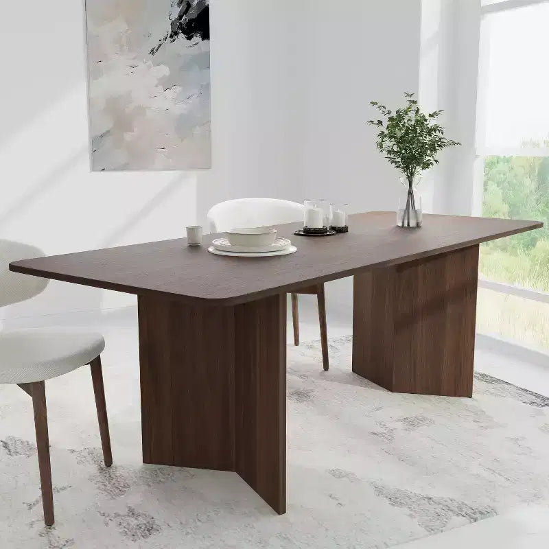 PexFix Tavolo da pranzo in legno massello stile rustico 79 x 33,5 con gambe a V e piano quadrato in legno per sale da pranzo moderne e riunioni di famiglia Noce