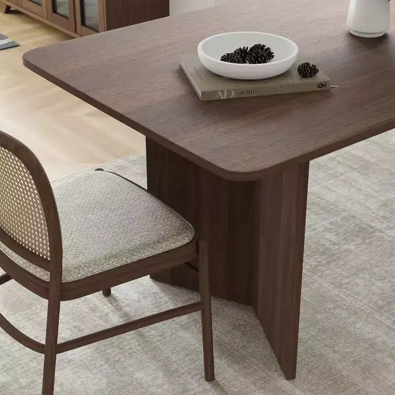 PexFix Tavolo da pranzo in legno massello stile rustico 79 x 33,5 con gambe a V e piano quadrato in legno per sale da pranzo moderne e riunioni di famiglia Noce