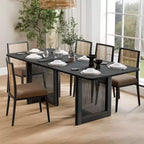 PexFix 79 x 33.5 Tavolo da Pranzo da Cucina Rustico, Quadrato, Nero con Gambe in Rattan Intrecciato per Cucina, Bar, Soggiorno