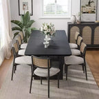PexFix 79 x 33.5 Tavolo da Pranzo da Cucina Rustico, Quadrato, Nero con Gambe in Rattan Intrecciato per Cucina, Bar, Soggiorno