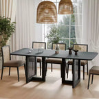 PexFix 79 x 33.5 Tavolo da Pranzo da Cucina Rustico, Quadrato, Nero con Gambe in Rattan Intrecciato per Cucina, Bar, Soggiorno
