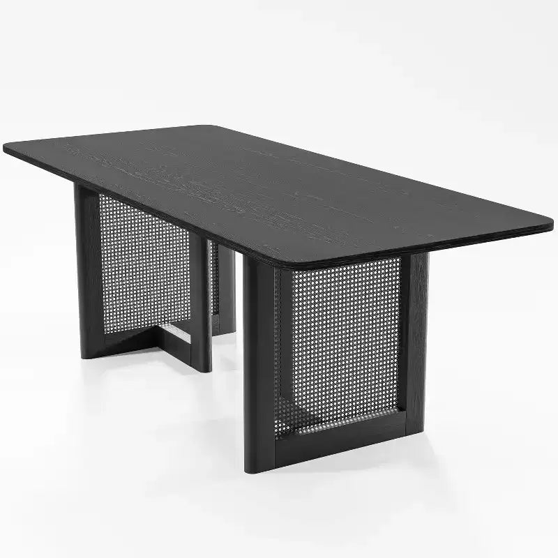 PexFix 79 x 33.5 Tavolo da Pranzo da Cucina Rustico, Quadrato, Nero con Gambe in Rattan Intrecciato per Cucina, Bar, Soggiorno