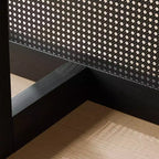 PexFix 79 x 33.5 Tavolo da Pranzo da Cucina Rustico, Quadrato, Nero con Gambe in Rattan Intrecciato per Cucina, Bar, Soggiorno
