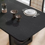 PexFix 79 x 33.5 Tavolo da Pranzo da Cucina Rustico, Quadrato, Nero con Gambe in Rattan Intrecciato per Cucina, Bar, Soggiorno