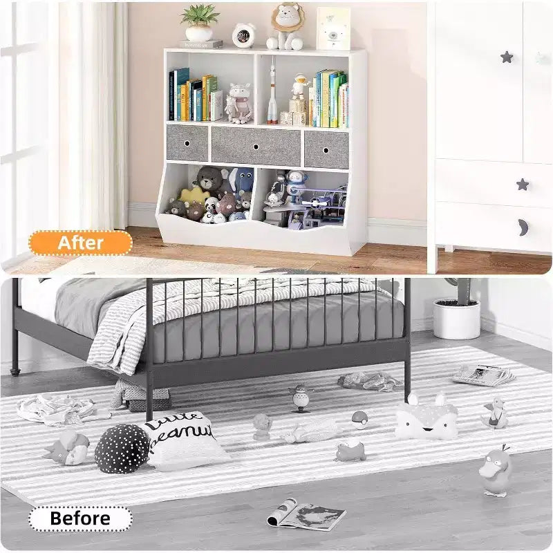 Acekool Organizer Giocattoli per Bambini, Scaffale con Ripiani, Contenitori e Cassetti, Armadietto Contenitore Sicuro per Bambini per Sala Giochi o Camera da Letto, 94 x 38 x 94 cm