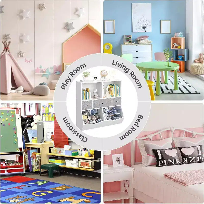 Acekool Organizer Giocattoli per Bambini, Scaffale con Ripiani, Contenitori e Cassetti, Armadietto Contenitore Sicuro per Bambini per Sala Giochi o Camera da Letto, 94 x 38 x 94 cm