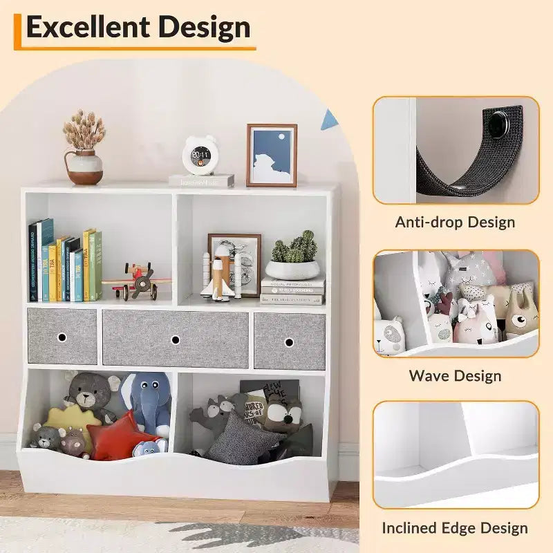 Acekool Organizer Giocattoli per Bambini, Scaffale con Ripiani, Contenitori e Cassetti, Armadietto Contenitore Sicuro per Bambini per Sala Giochi o Camera da Letto, 94 x 38 x 94 cm