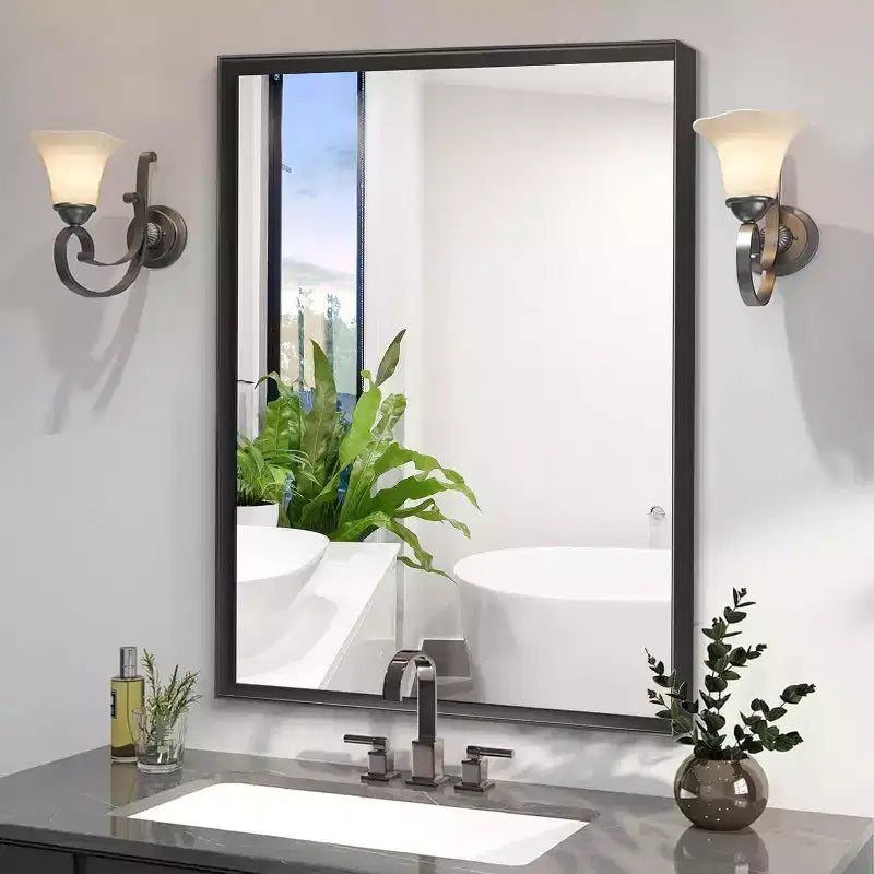Acekool 40 x 30 Inch Wall Mounted Mirror, Rectangular Aluminum Alloy Frame Decorative Mirror for Bathroom, Living Room, Bedroom
