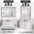 Acekool Specchio da Parete 101,6 x 76,2 cm, Specchio Decorativo Rettangolare con Cornice in Lega di Alluminio per Bagno, Soggiorno, Camera da Lete