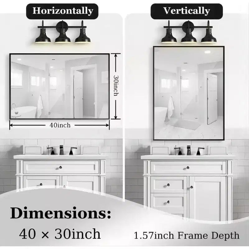 Acekool Specchio da Parete 101,6 x 76,2 cm, Specchio Decorativo Rettangolare con Cornice in Lega di Alluminio per Bagno, Soggiorno, Camera da Lete
