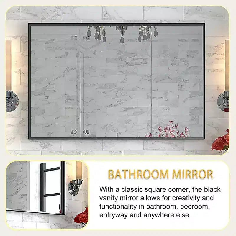 Acekool Specchio da Parete 101,6 x 76,2 cm, Specchio Decorativo Rettangolare con Cornice in Lega di Alluminio per Bagno, Soggiorno, Camera da Lete