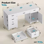 Bestier Scrivania da ufficio da 150 cm con stazione di ricarica e vassoio per tastiera, scrivania direzionale moderna per computer con cassetti e armadietti per studio e camera da letto