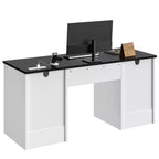 Bestier Scrivania da ufficio da 150 cm con stazione di ricarica e vassoio per tastiera, scrivania direzionale moderna per computer con cassetti e armadietti per studio e camera da letto