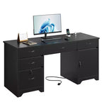 Bestier Scrivania da ufficio da 150 cm con stazione di ricarica e vassoio per tastiera, scrivania direzionale moderna per computer con cassetti e armadietti per studio e camera da letto