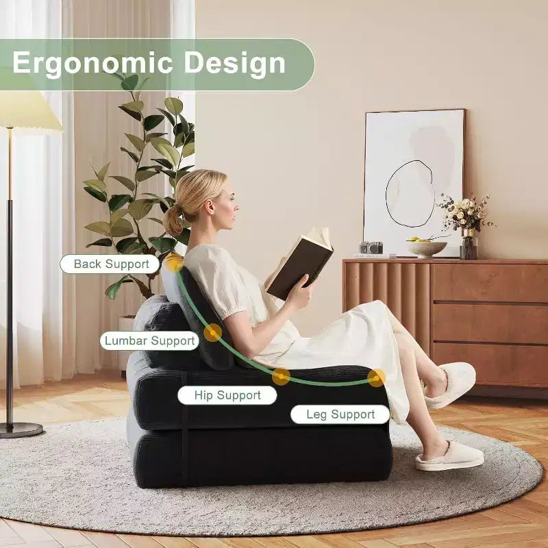 Divano letto pieghevole, divano pieghevole da pavimento con cuscino, divano letto futon convertibile, sedia pieghevole con supporto per la schiena, divano pieghevole portatile