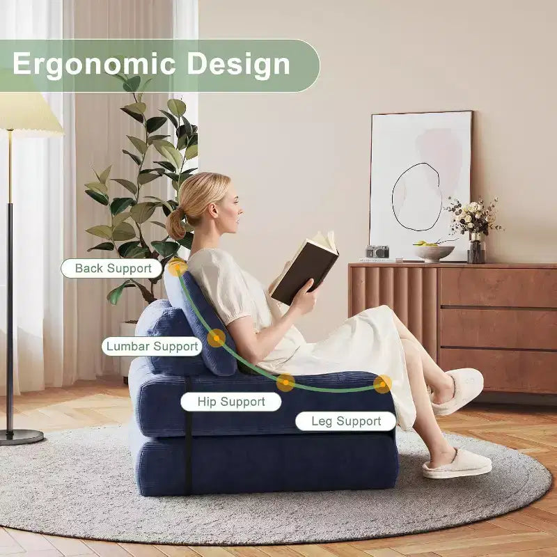 Divano letto pieghevole, divano pieghevole da pavimento con cuscino, divano letto futon convertibile, sedia pieghevole con supporto per la schiena, divano pieghevole portatile