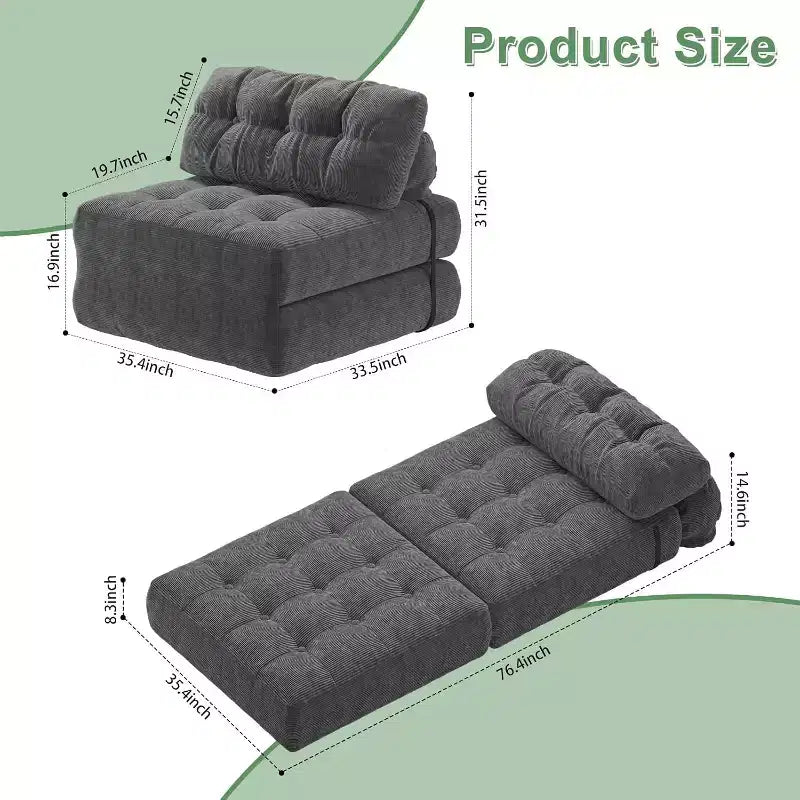 Divano letto pieghevole, divano pieghevole da pavimento con cuscino, divano letto futon convertibile, sedia pieghevole con supporto per la schiena, divano pieghevole portatile
