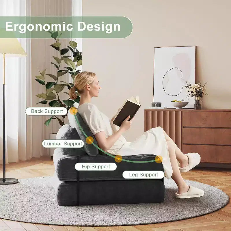 Divano letto pieghevole, divano pieghevole da pavimento con cuscino, divano letto futon convertibile, sedia pieghevole con supporto per la schiena, divano pieghevole portatile