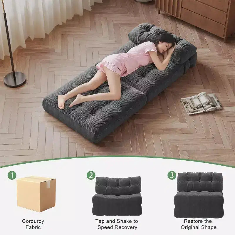 Divano letto pieghevole, divano pieghevole da pavimento con cuscino, divano letto futon convertibile, sedia pieghevole con supporto per la schiena, divano pieghevole portatile