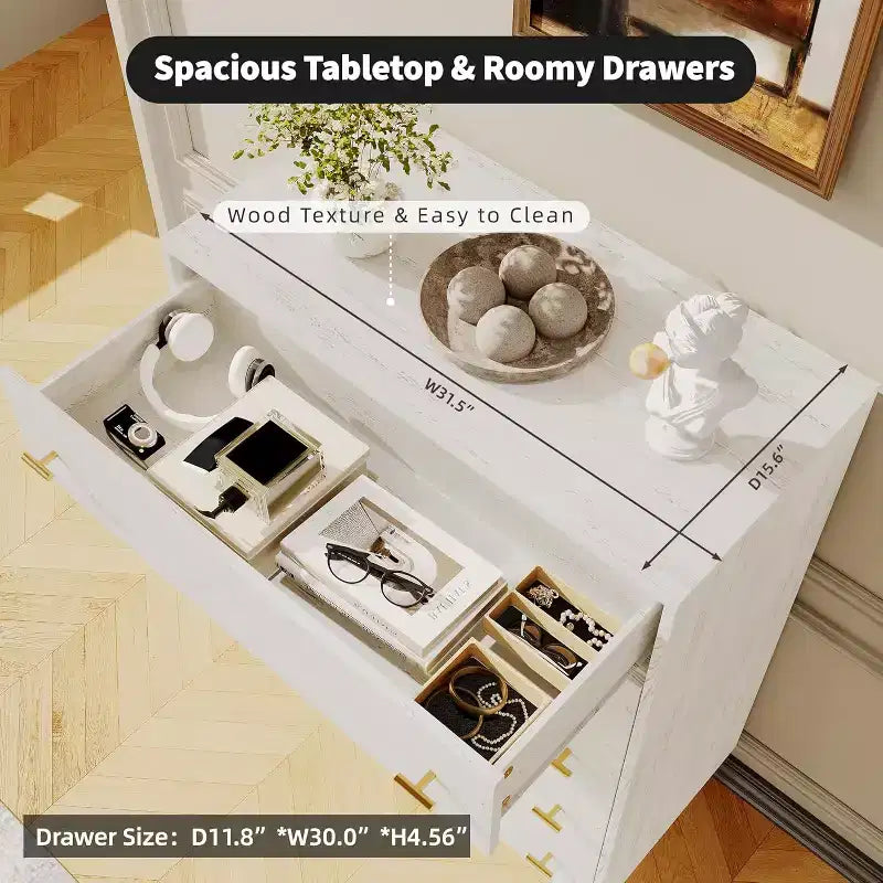 Comò per camera da letto, cassettiera alta 44 con 5 cassetti, cassettiera con contenitore, comò in legno vintage per armadio, soggiorno, corridoio