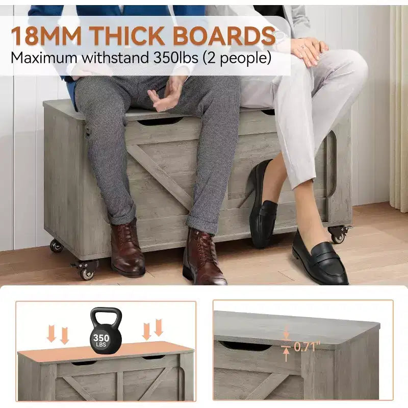 Panca Contenitore con 4 Ruote, Baule Portacoperte in Legno da 100 cm con 2 Cerniere di Sicurezza, Angoli Arrotondati, Supporta fino a 158 kg, per Ingresso, Soggiorno, Camera da Letto