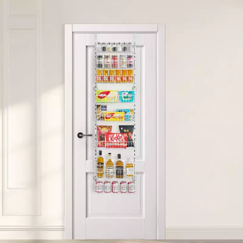 VEVOR Organizer per dispensa da appendere alla porta, organizer e contenitore per dispensa a 8 livelli, portaspezie in acciaio resistente, bianco