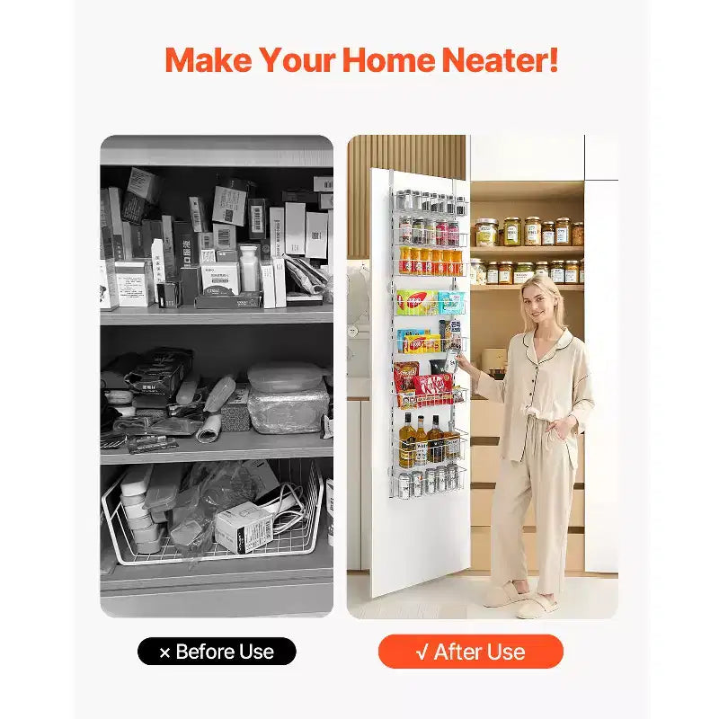VEVOR Organizer per dispensa da appendere alla porta, organizer e contenitore per dispensa a 8 livelli, portaspezie in acciaio resistente, bianco