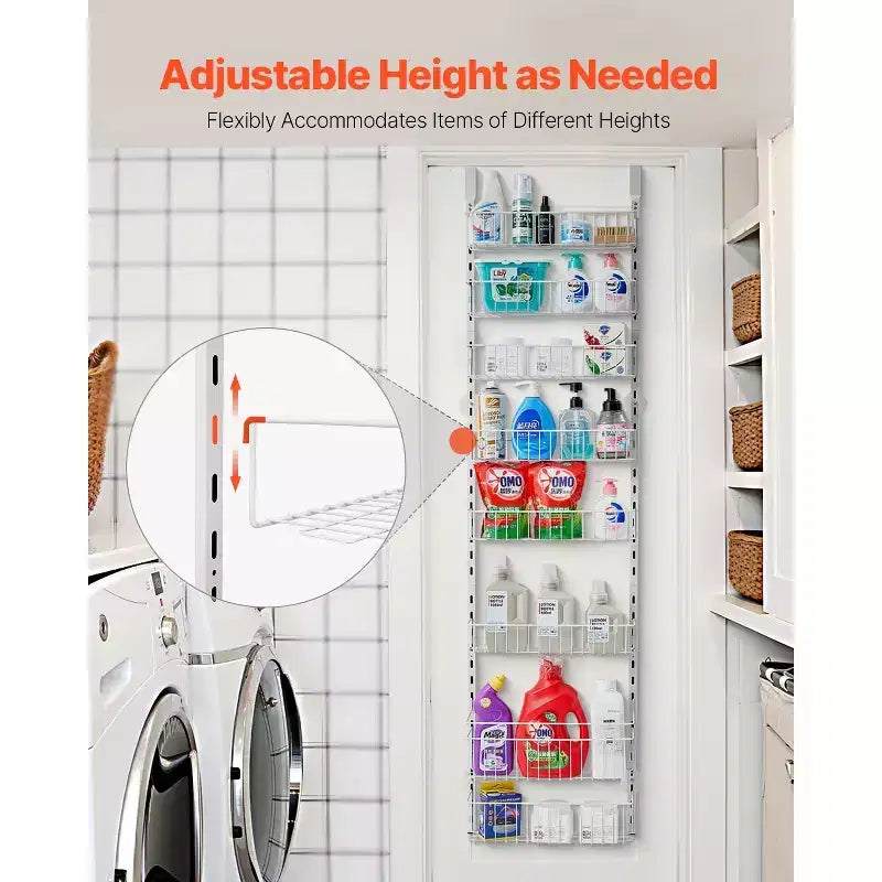 VEVOR Organizer per dispensa da appendere alla porta, organizer e contenitore per dispensa a 8 livelli, portaspezie in acciaio resistente, bianco
