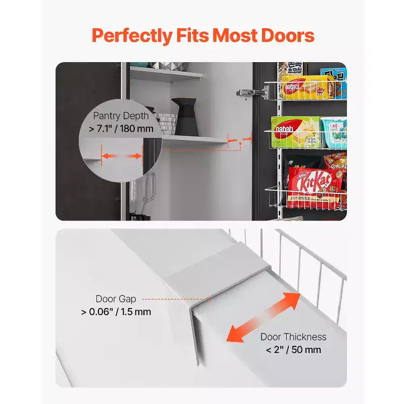 VEVOR Organizer per dispensa da appendere alla porta, organizer e contenitore per dispensa a 8 livelli, portaspezie in acciaio resistente, bianco