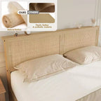 TROPOW Struttura Letto in Rattan con 2 Cassetti, Base Letto in Legno con Testiera in Rattan, Struttura Letto Contenitore, Nessuna Rete a Molle Necessaria, Rovere Naturale