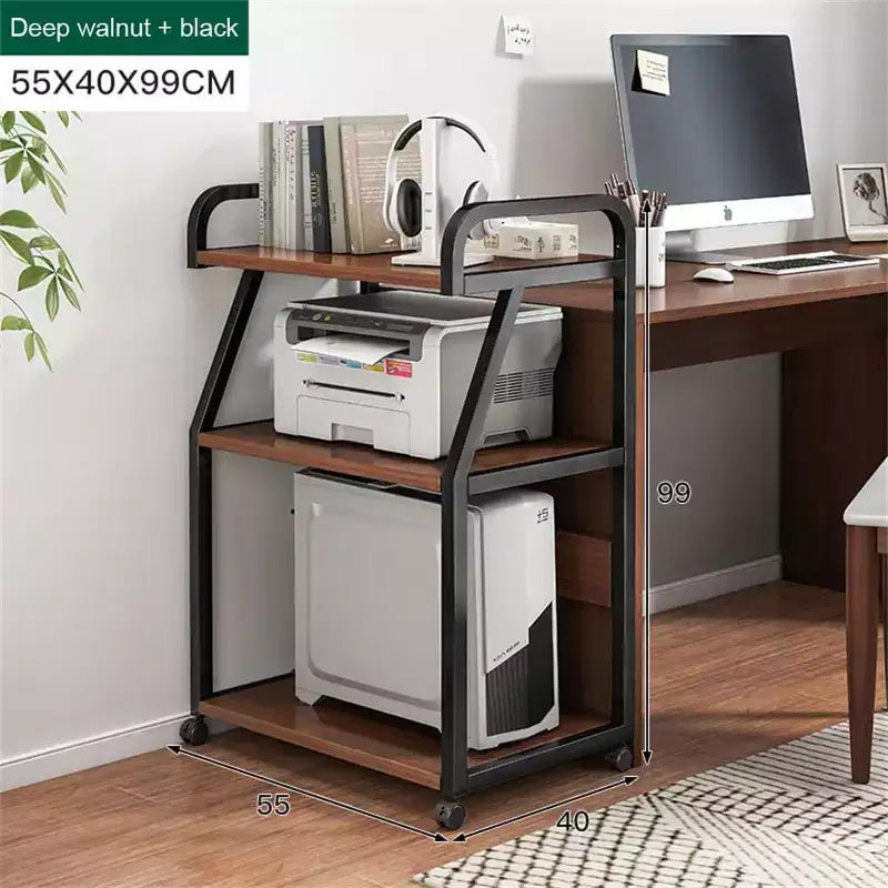 Carrello mobile porta stampante a 3 ripiani con ruote bloccabili e fermi posteriori per ufficio domestico