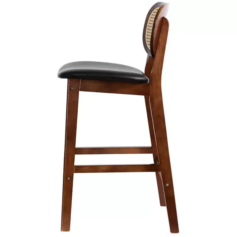 Sgabelli da bar in rattan Mid Century Modern, altezza bancone con rivestimento in similpelle/tessuto Bouclé e schienale in rattan per isola cucina