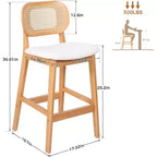 Sgabelli da bar in rattan Mid Century Modern, altezza bancone con rivestimento in similpelle/tessuto Bouclé e schienale in rattan per isola cucina
