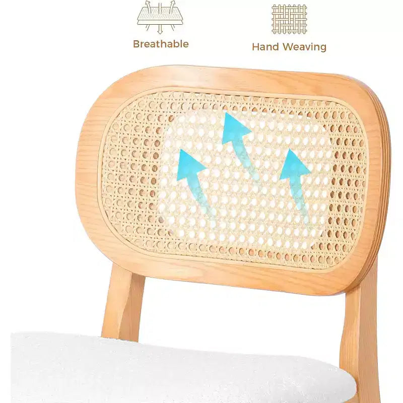 Sgabelli da bar in rattan Mid Century Modern, altezza bancone con rivestimento in similpelle/tessuto Bouclé e schienale in rattan per isola cucina