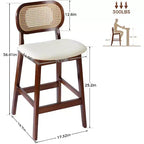 Sgabelli da bar in rattan Mid Century Modern, altezza bancone con rivestimento in similpelle/tessuto Bouclé e schienale in rattan per isola cucina