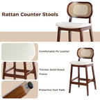 Sgabelli da bar in rattan Mid Century Modern, altezza bancone con rivestimento in similpelle/tessuto Bouclé e schienale in rattan per isola cucina